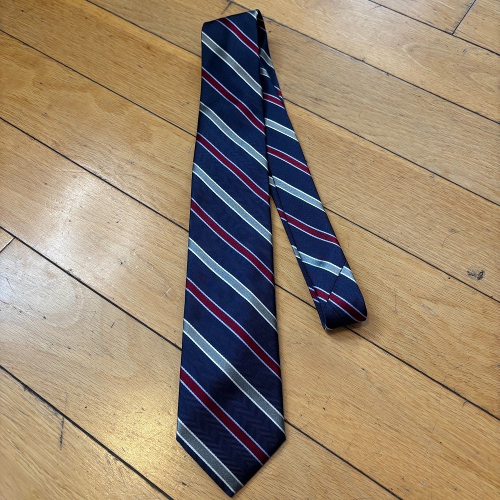 Jos A Bank Heritage Collection Silk Tie Navy Herringbone Repp Stripe